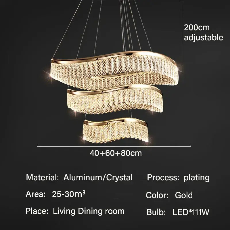 Decorbites crystal chandelier modern gold tiered light for living room