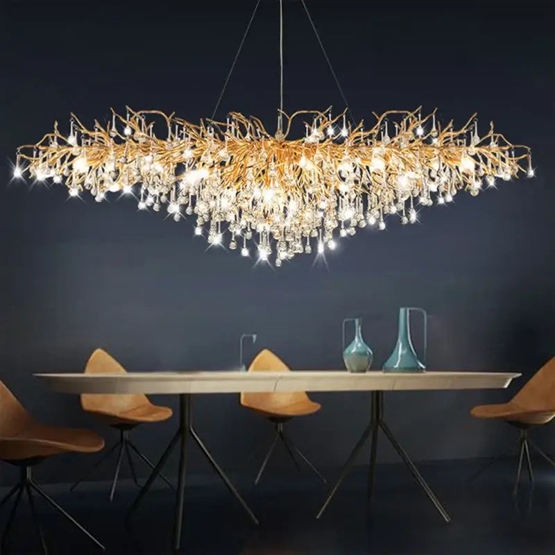 Luxury gold crystal chandelier living room branching droplet light