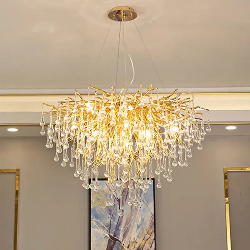 Luxury gold crystal chandelier living room branching droplet light