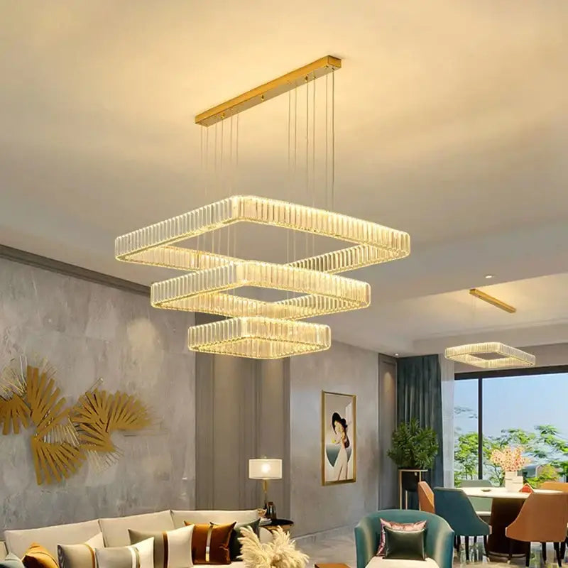 Modern gold rectangular decorbites crystal chandelier living room light