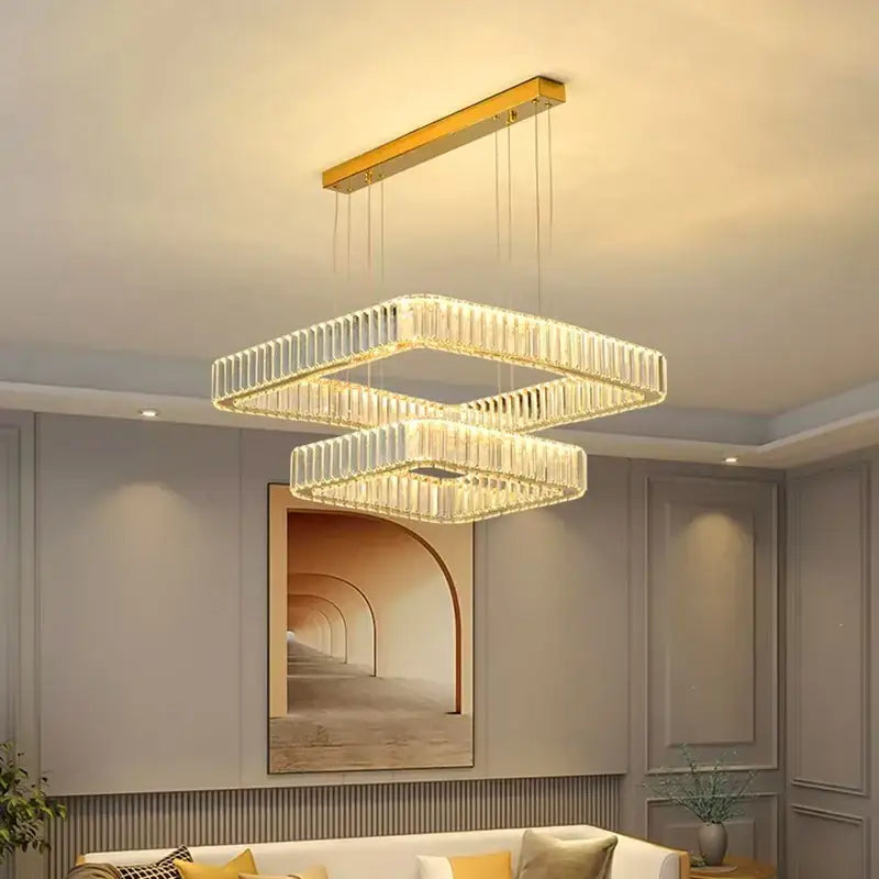 Modern gold rectangular decorbites crystal chandelier living room light
