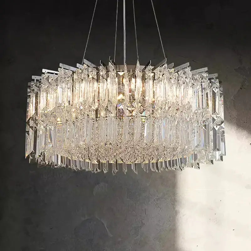 Modern tiered rectangular crystal chandelier living room pendant light