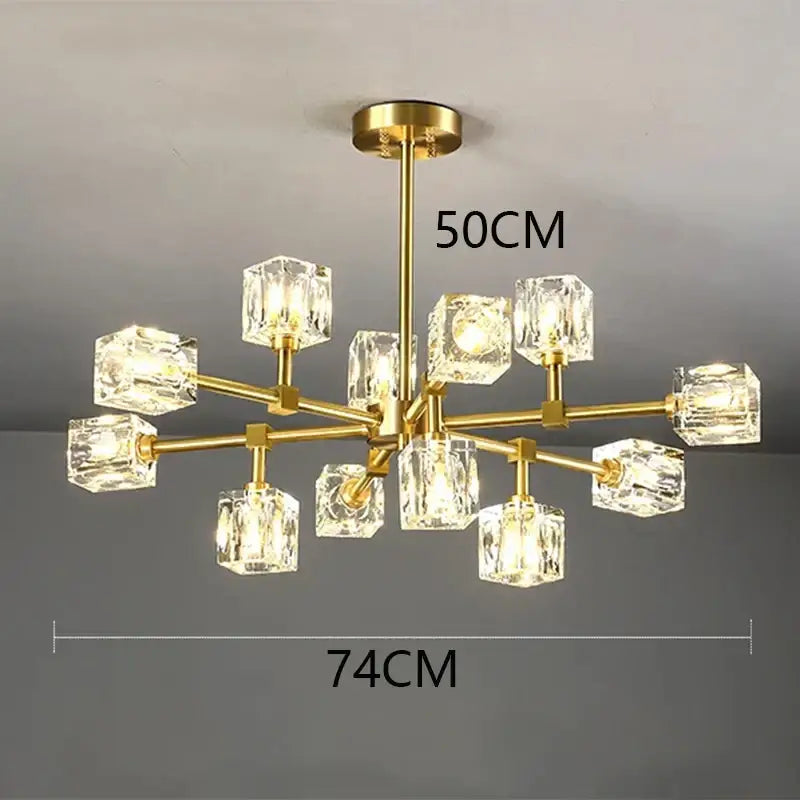 Luxury gold cube crystal chandelier living room pendant light