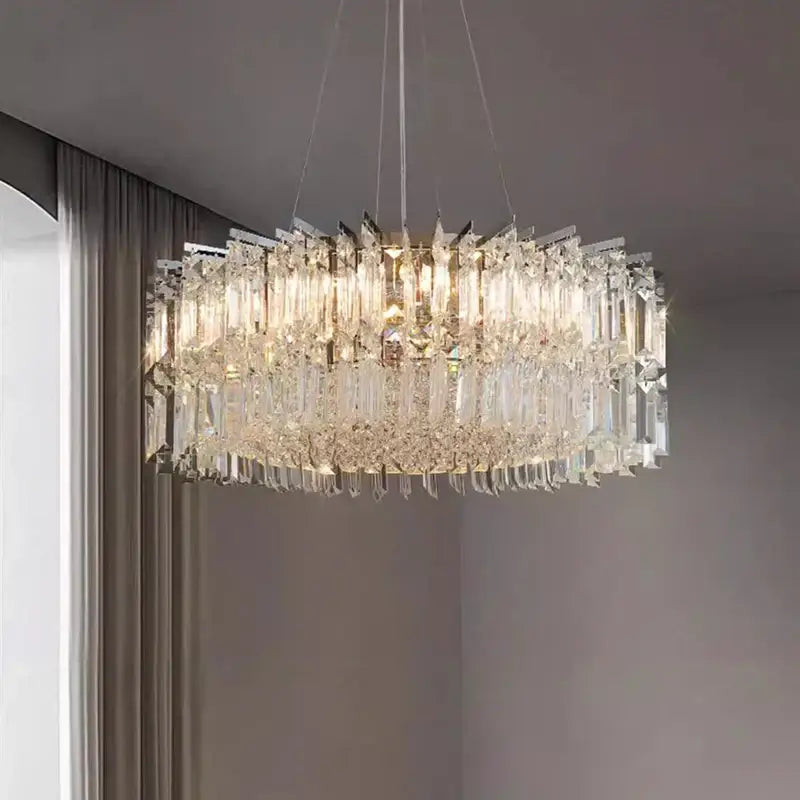 Modern tiered rectangular crystal chandelier living room pendant light