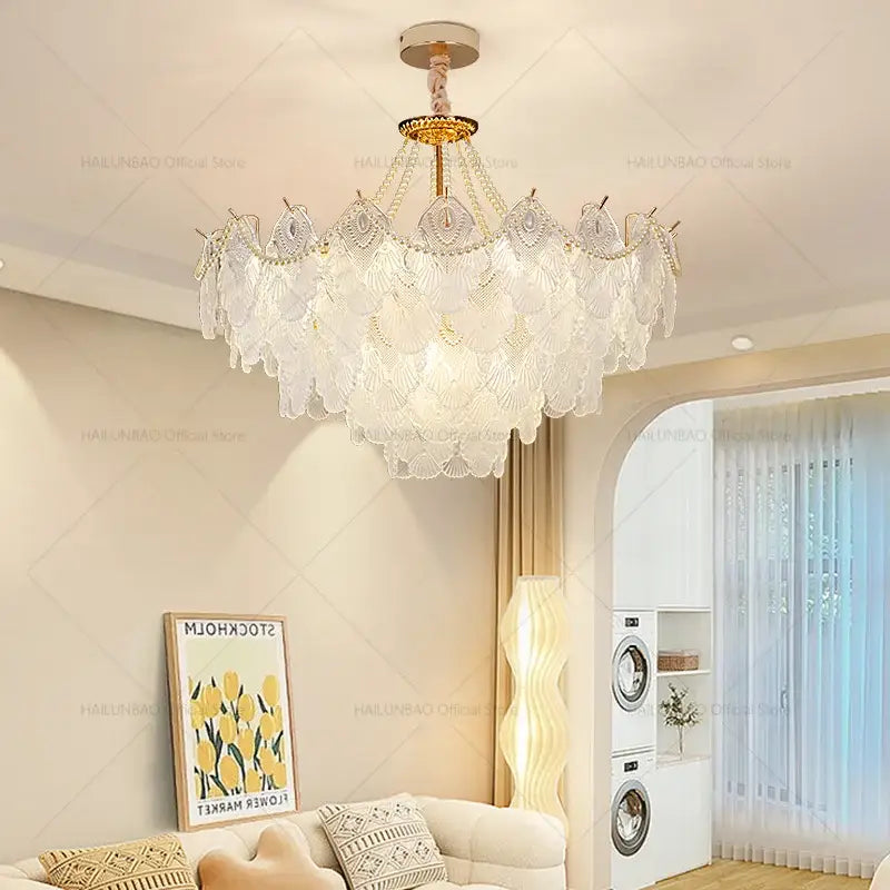 Elegant white and gold crystal chandelier living room light