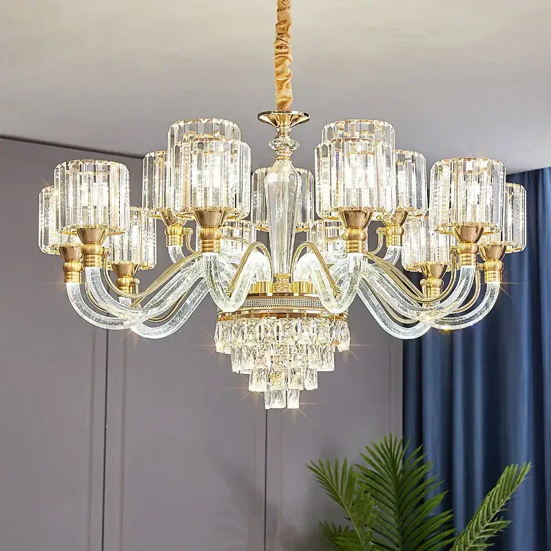 Decorbites crystal chandelier gold glass prism lamp for living room