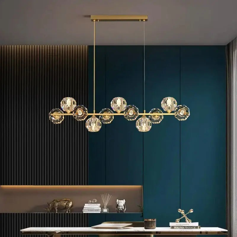 Modern gold crystal chandelier dining room glass bulb pendant light