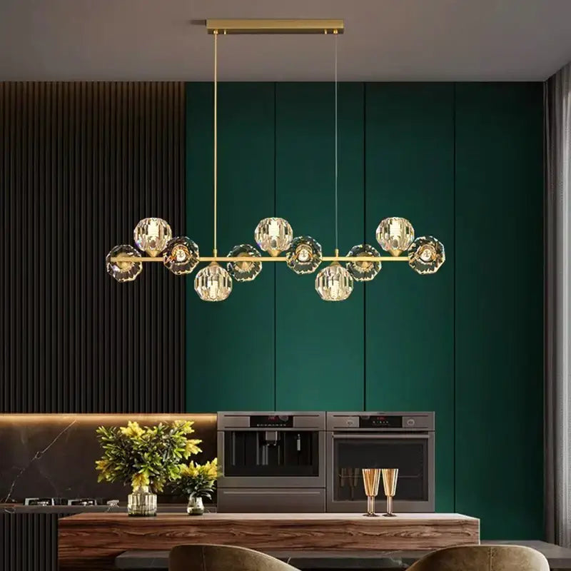 Modern gold crystal chandelier dining room glass bulb pendant light