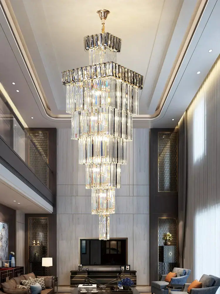 Luxury gold crystal chandelier staircase pendant light