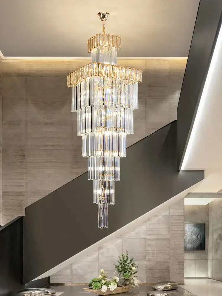 Luxury gold crystal chandelier staircase pendant light