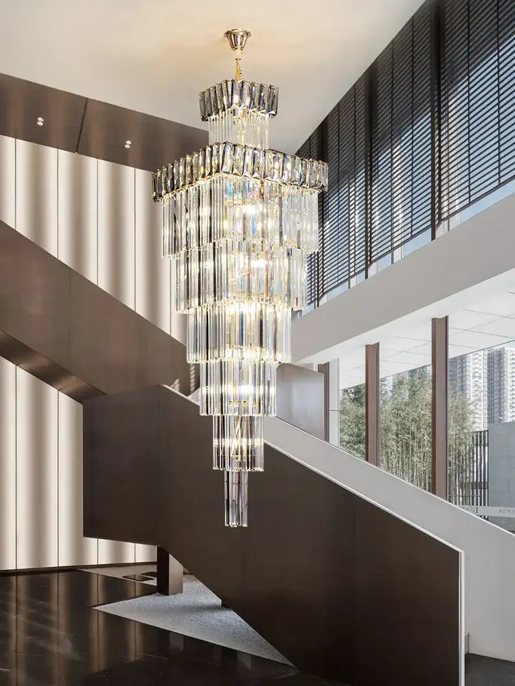 Luxury gold crystal chandelier staircase pendant light