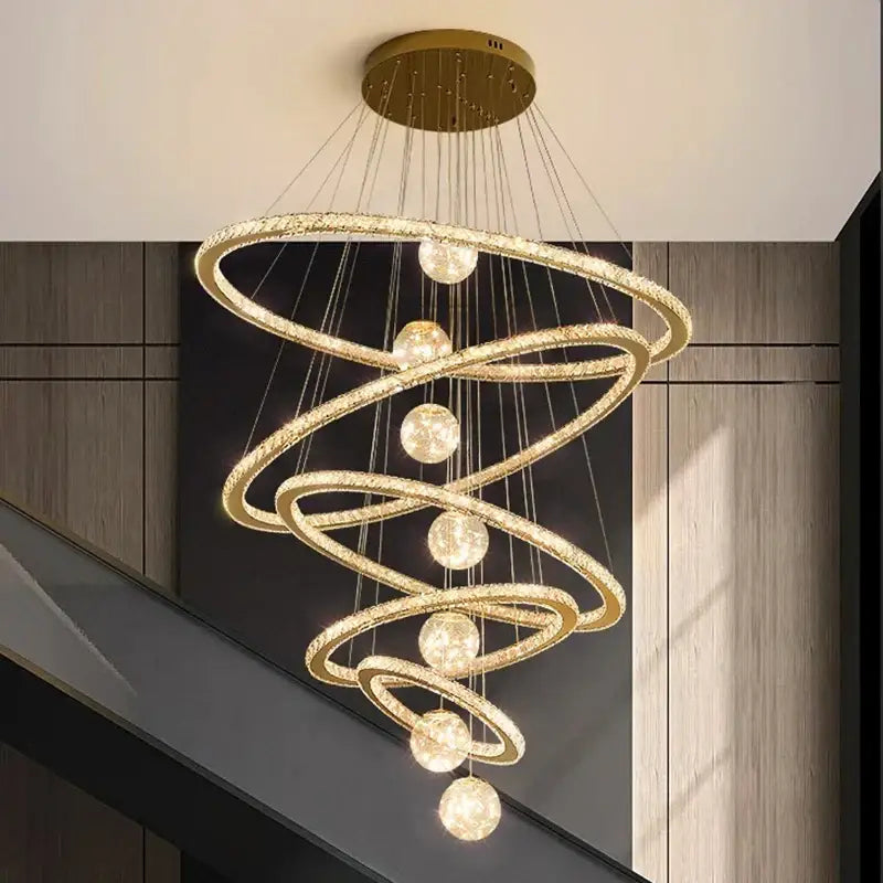 Golden spiral ring decorbites crystal chandelier living room light
