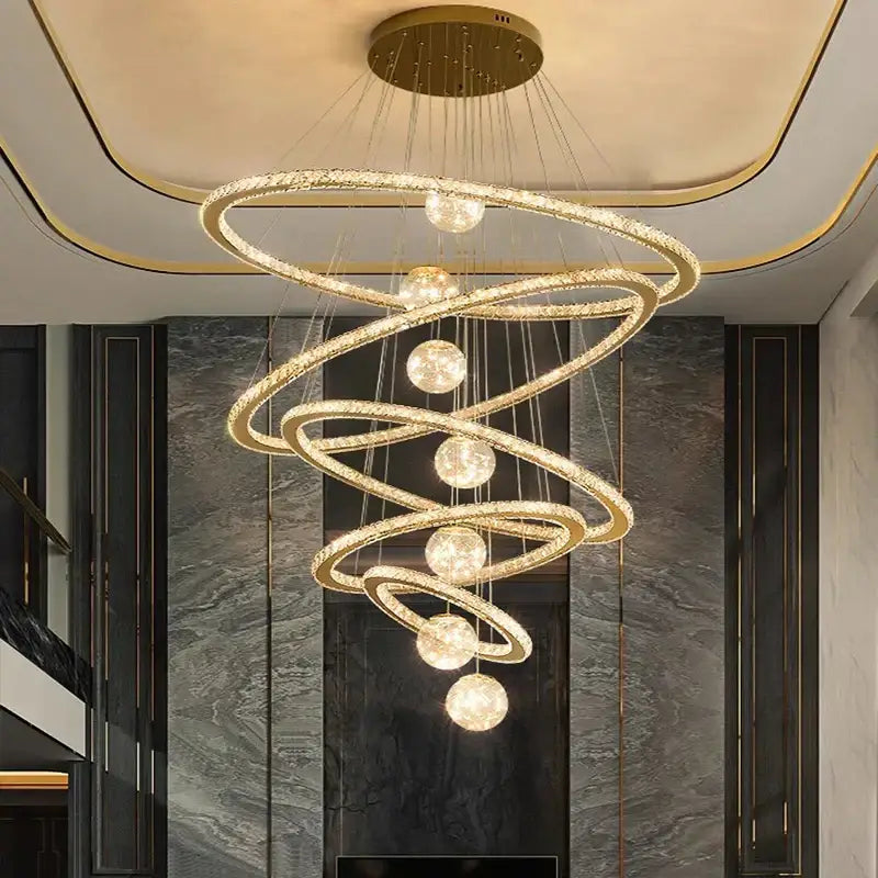 Golden spiral ring decorbites crystal chandelier living room light