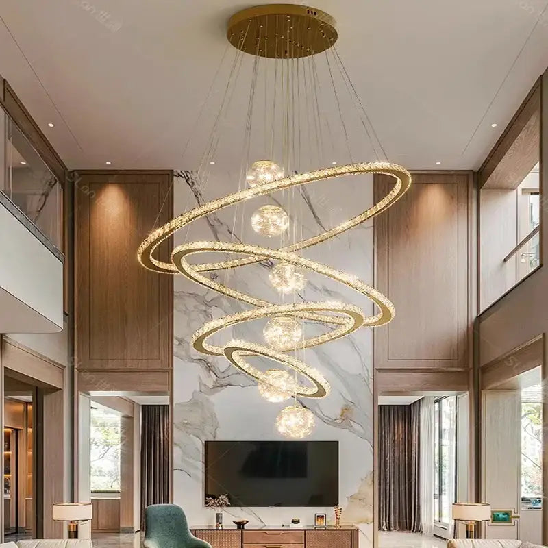 Golden spiral ring decorbites crystal chandelier living room light