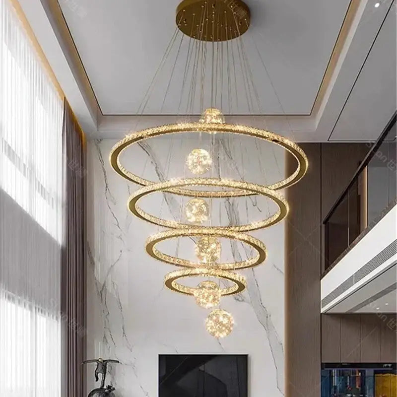 Golden spiral ring decorbites crystal chandelier living room light