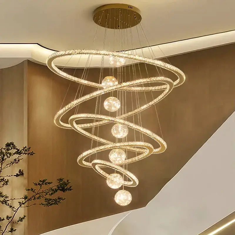 Golden spiral ring decorbites crystal chandelier living room light