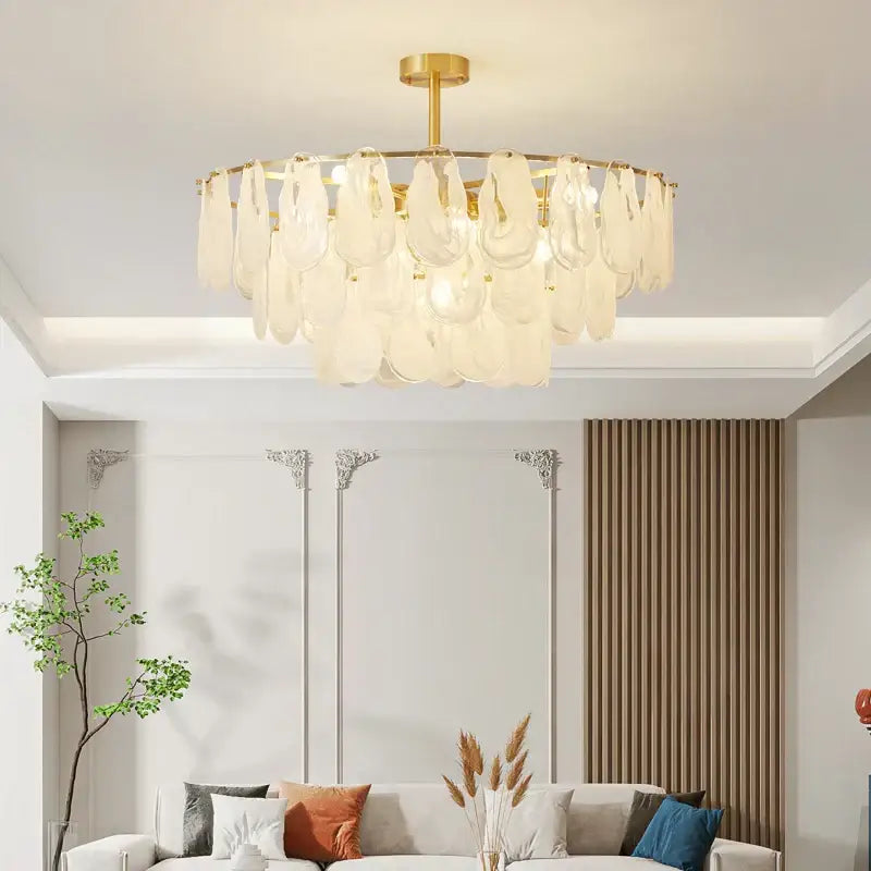 Modern brass leaf crystal chandelier living room luxury light