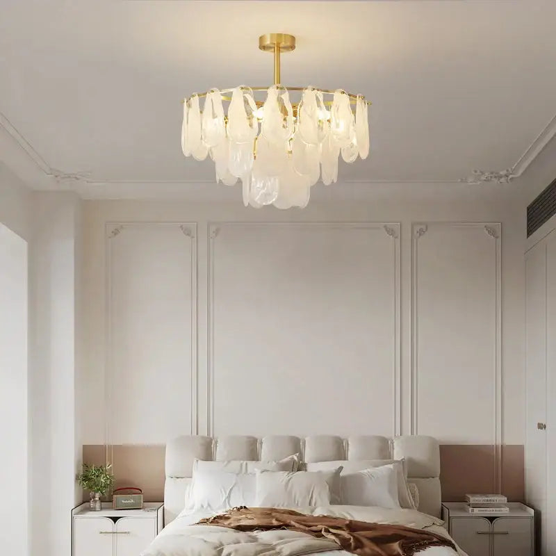 Modern brass leaf crystal chandelier living room luxury light