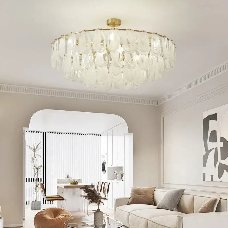Modern brass leaf crystal chandelier living room luxury light