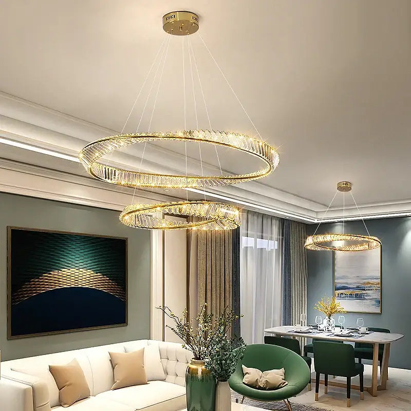 Modern gold double ring decorbites crystal chandelier living room