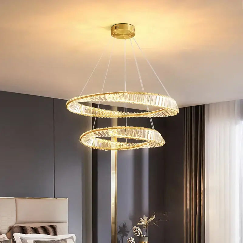 Modern gold double ring decorbites crystal chandelier living room