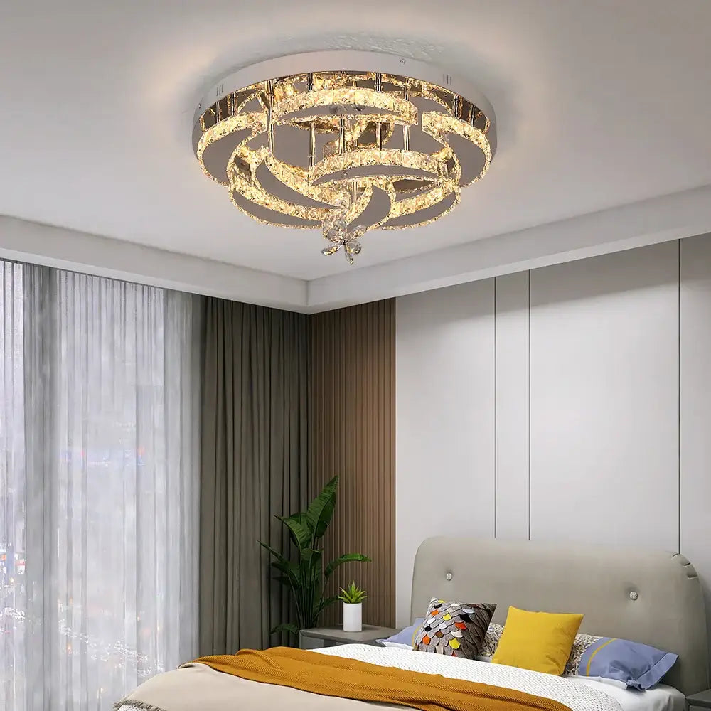 Modern multi tier white crystal chandelier for living room