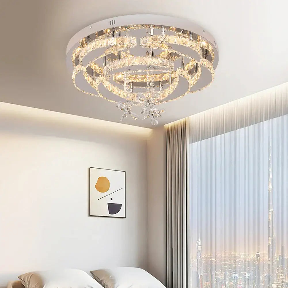 Modern multi tier white crystal chandelier for living room