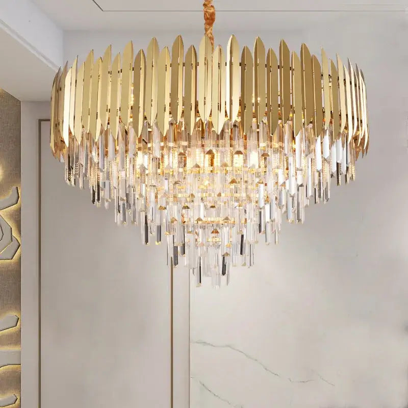 Modern gold crystal chandelier for dining room geometric design
