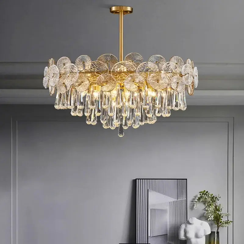 Modern gold petal crystal chandelier dining room pendant light