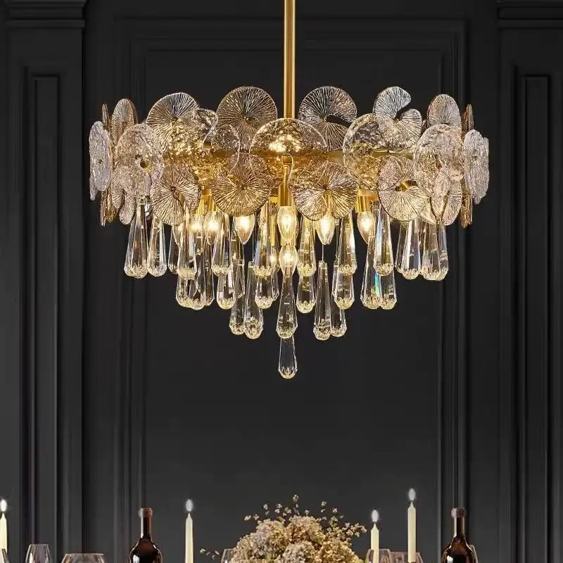 Modern gold petal crystal chandelier dining room pendant light