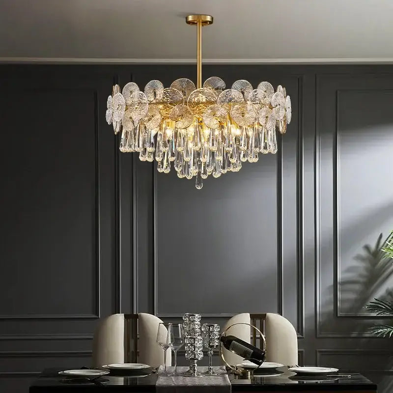 Modern gold petal crystal chandelier dining room pendant light