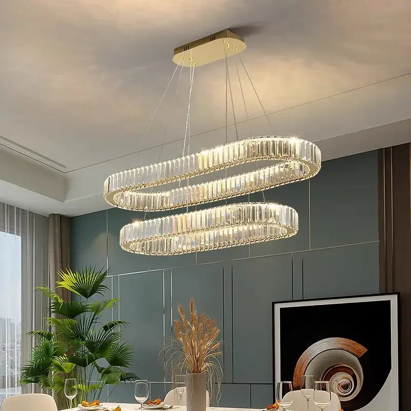 Modern gold double ring decorbites crystal chandelier for dining room
