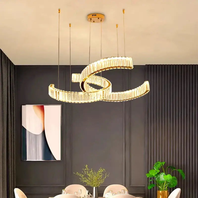 Modern golden spiral decorbites crystal chandelier dining room pendant light