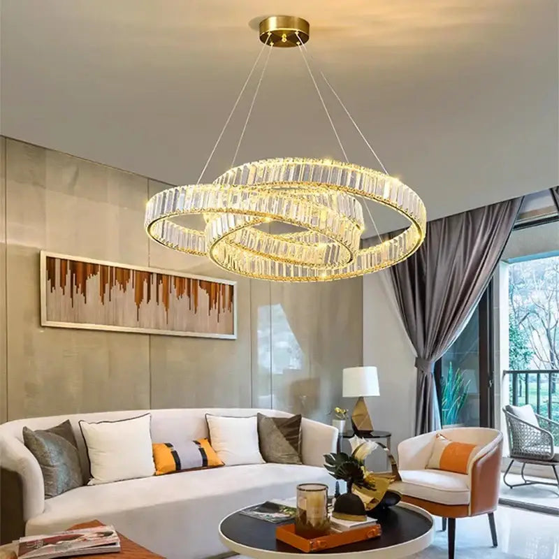 Modern gold double ring decorbites crystal chandelier dining room