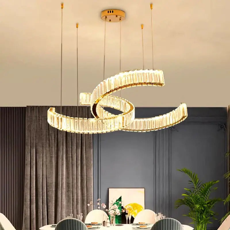 Modern golden spiral decorbites crystal chandelier dining room pendant light