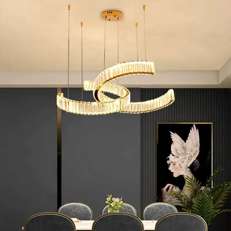 Modern golden spiral decorbites crystal chandelier dining room pendant light