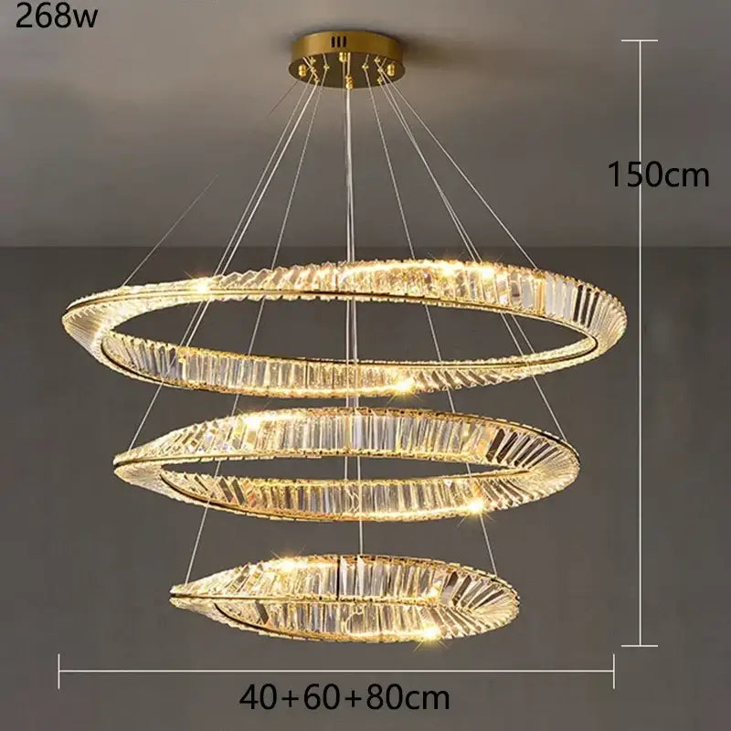 Modern gold double ring decorbites crystal chandelier dining room light