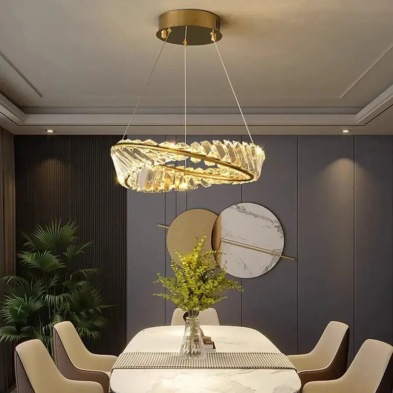 Modern gold double ring decorbites crystal chandelier dining room light