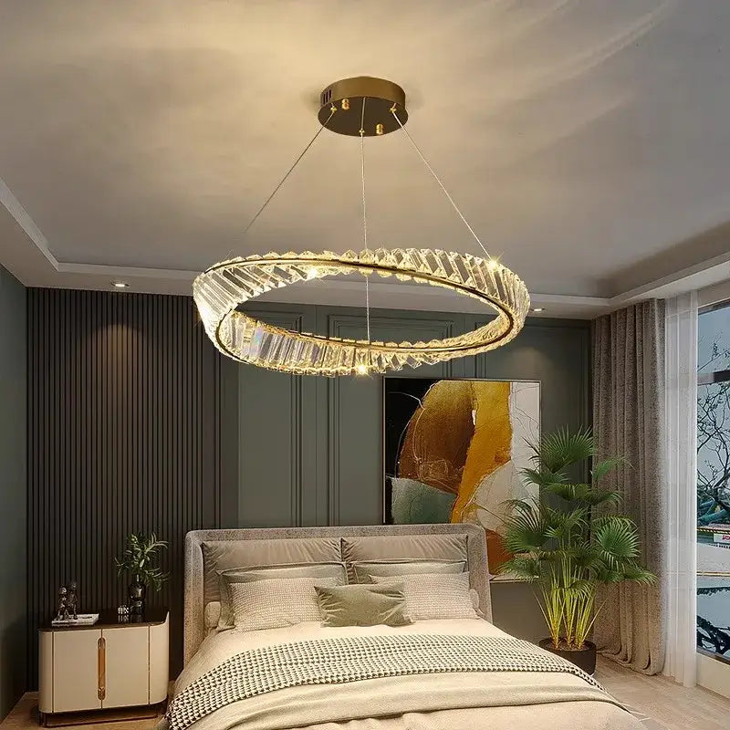 Modern gold double ring decorbites crystal chandelier dining room light