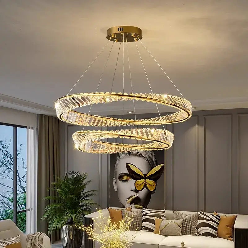 Modern gold double ring decorbites crystal chandelier dining room light