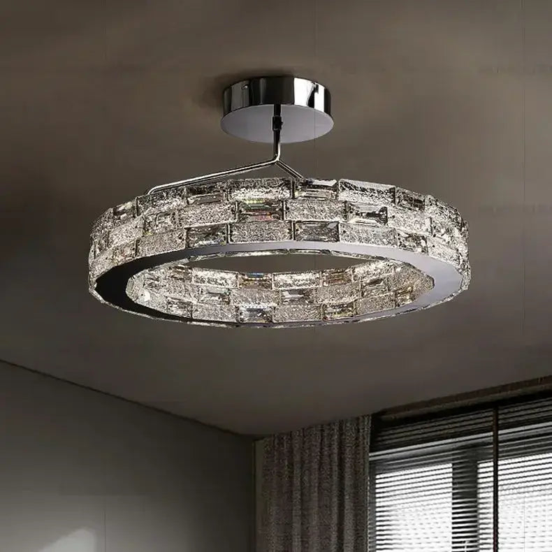Modern decorbites crystal chandelier chrome led ring light living room