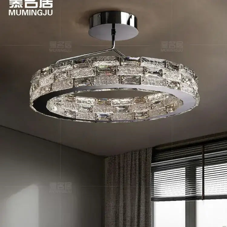 Modern decorbites crystal chandelier chrome led ring light living room
