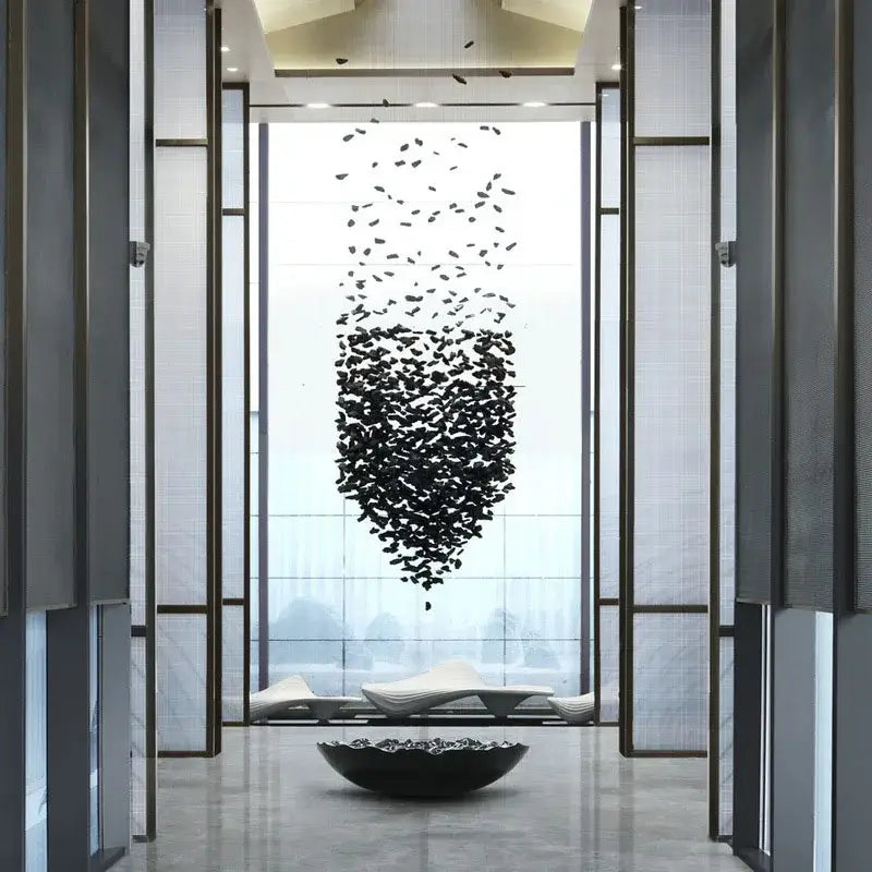 Modern black stone decorbites crystal chandelier staircase light