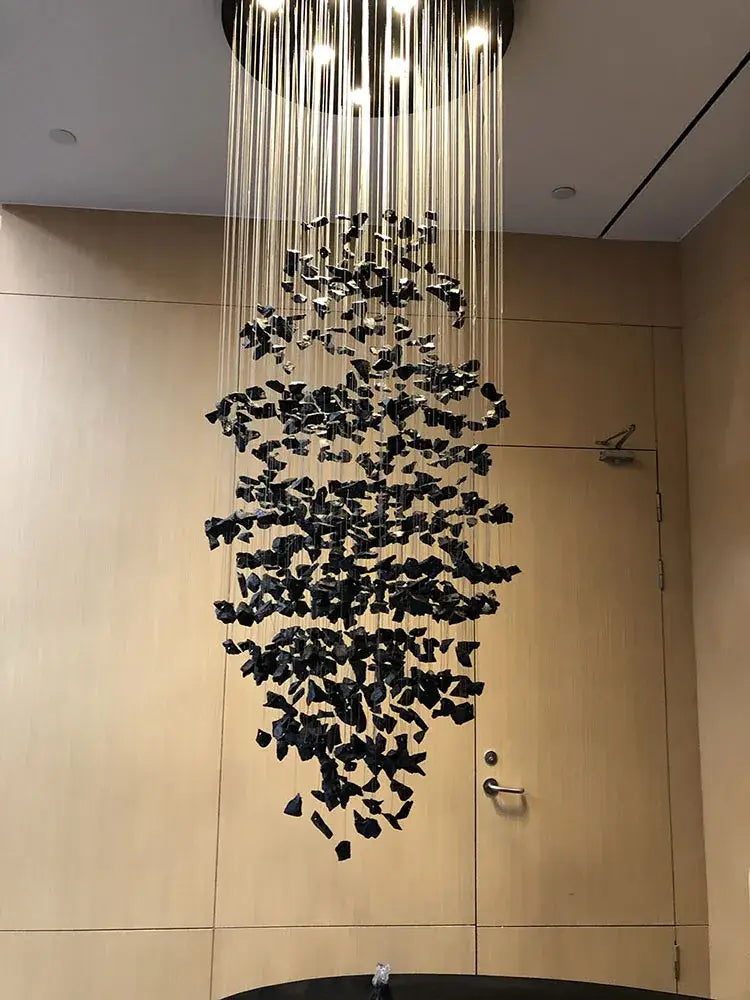 Modern black stone decorbites crystal chandelier staircase light