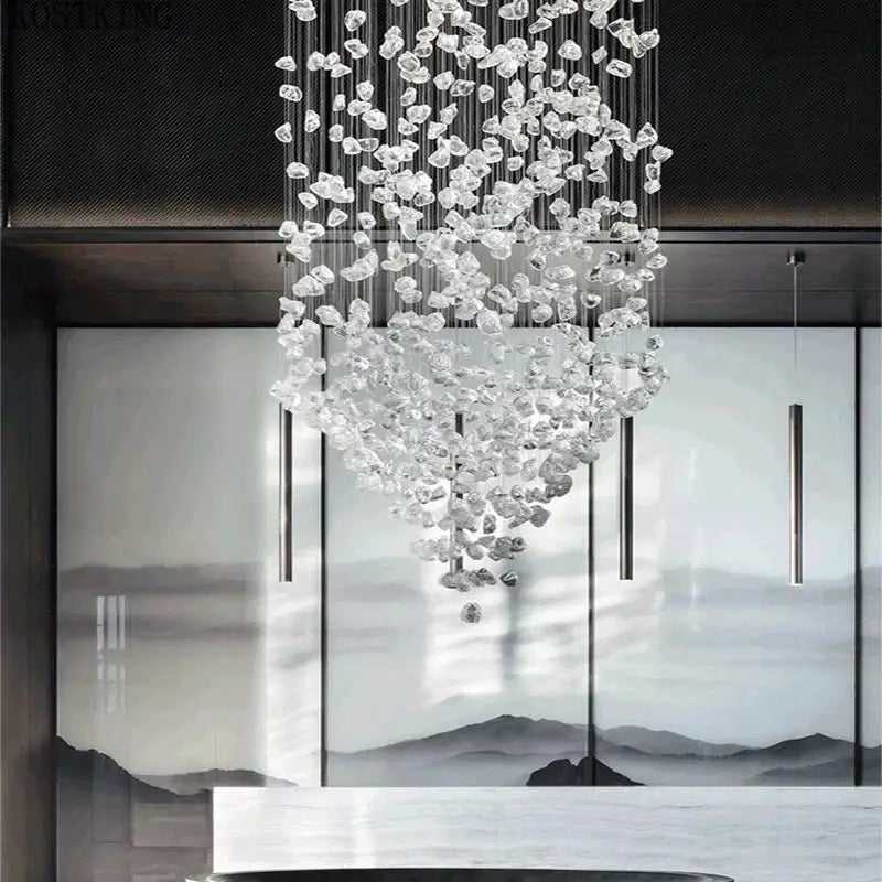 Modern black stone decorbites crystal chandelier staircase light