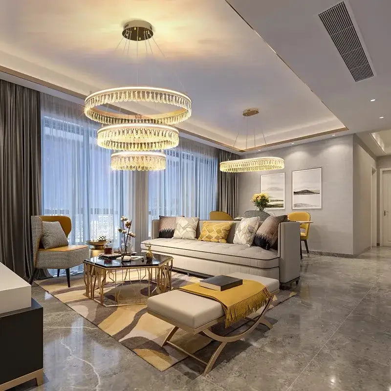 Modern gold three tier decorbites crystal chandelier for dining room