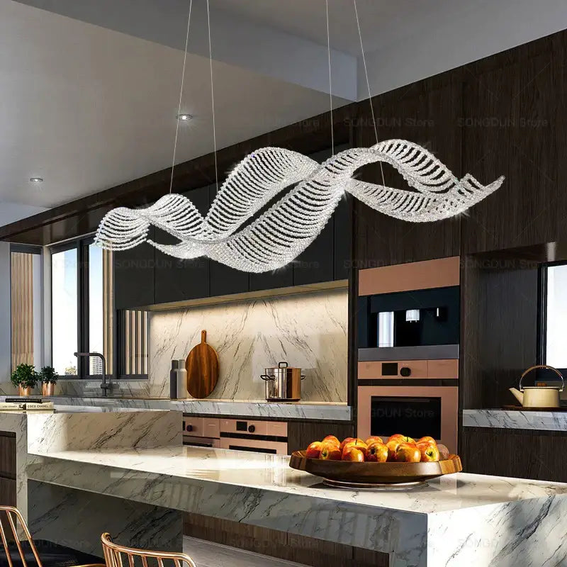 Modern wave silver crystal chandelier dining room light luxury