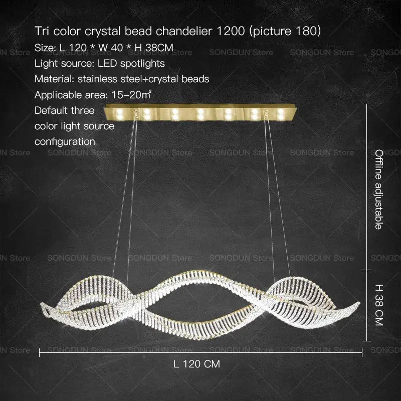 Modern wave silver crystal chandelier dining room light luxury