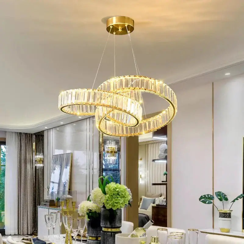 Modern gold double ring decorbites crystal chandelier for dining room