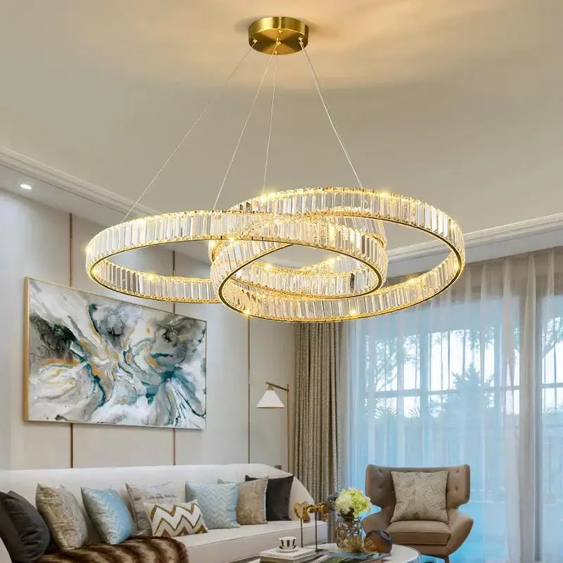Modern gold double ring decorbites crystal chandelier for dining room